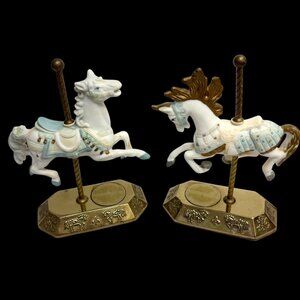 Vintage Westminster Carousel Horse Figurines Set Of 2 Gold Base Porcelain Collec